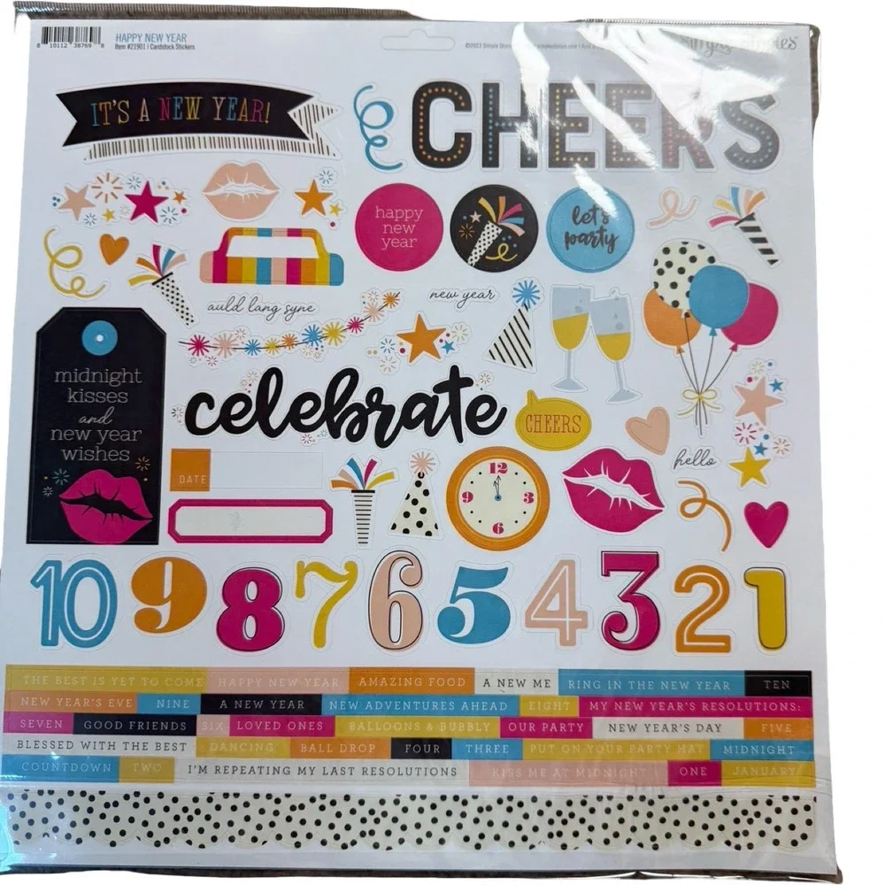 Simple Stories Happy New Year Scrapbook Kit 12x12 Multi NIP Holiday Stickers